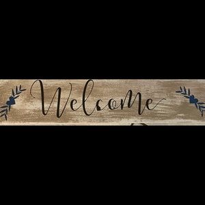 22” x 4.5” distressed Welcome sign in tan, cocoa and teal